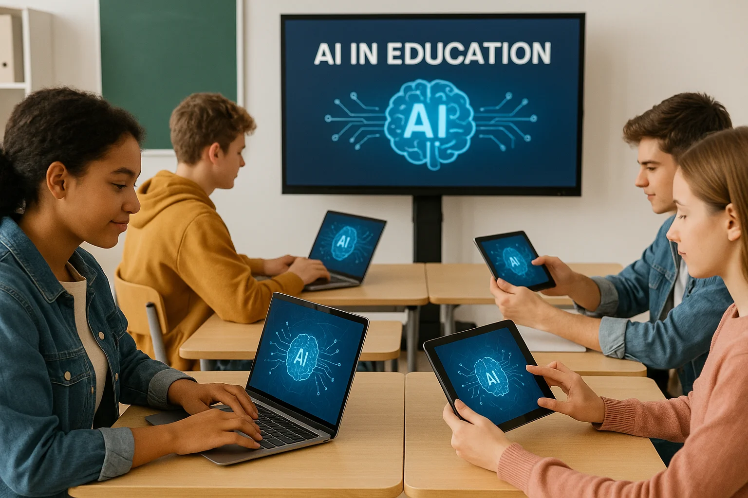 Students using AI technology for learning