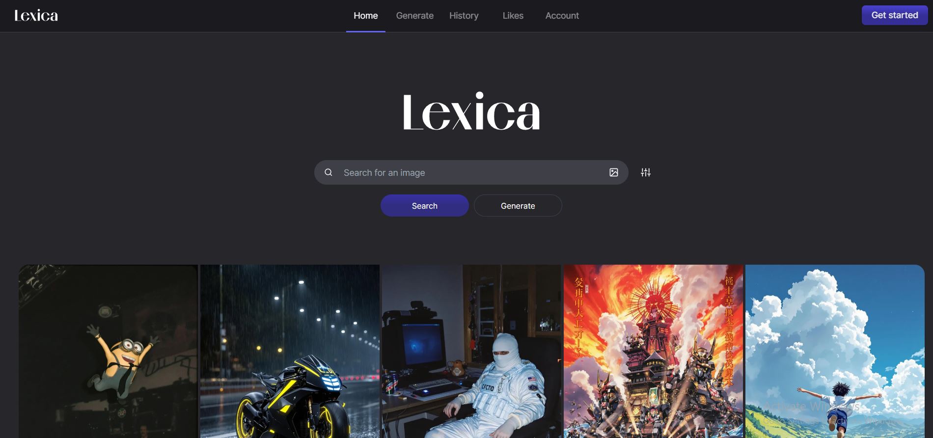 Lexica Art interface showing AI art search engine with prompt discovery and real-time generation capabilities