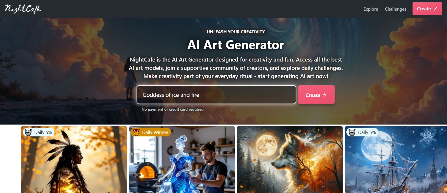 NightCafe Creator AI art studio showing multiple algorithm options and advanced prompt customization for different AI art styles